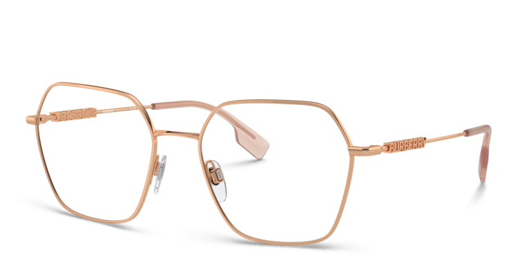 Shop BURBERRY Logo Irregular Eyeglasses in Gold online.