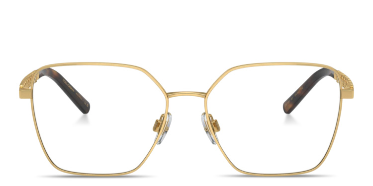 Shop Dolce & Gabbana DG Logo Wide Square Eyeglasses in Gold online.