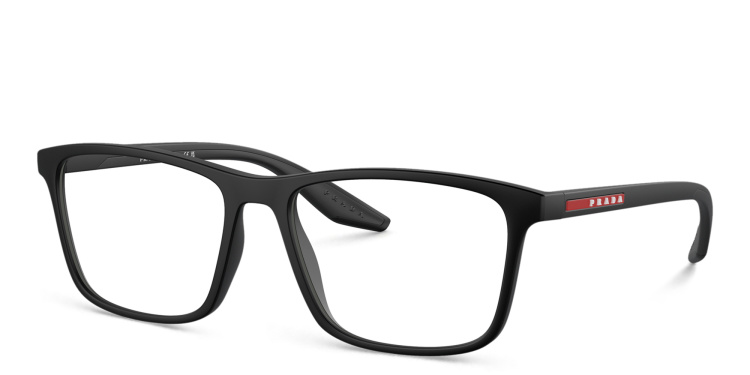 Shop Prada Linea Rossa Wide Pillow Eyeglasses in Black online.