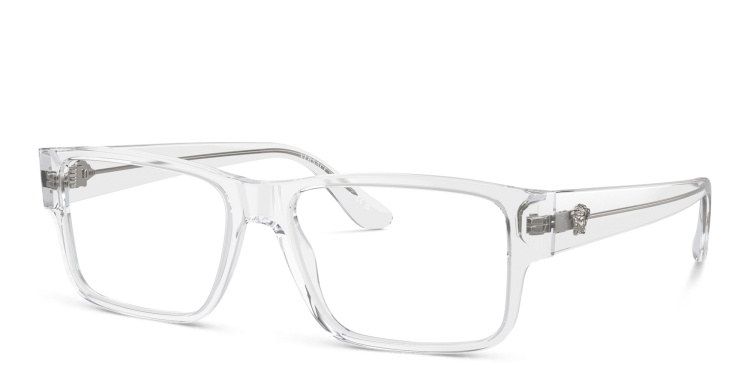 Shop VERSACE Medusa Wide Rectangle Eyeglasses in Clear online.