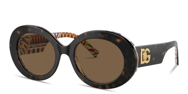 Shop Dolce & Gabbana Oval Sunglasses in Havana online.