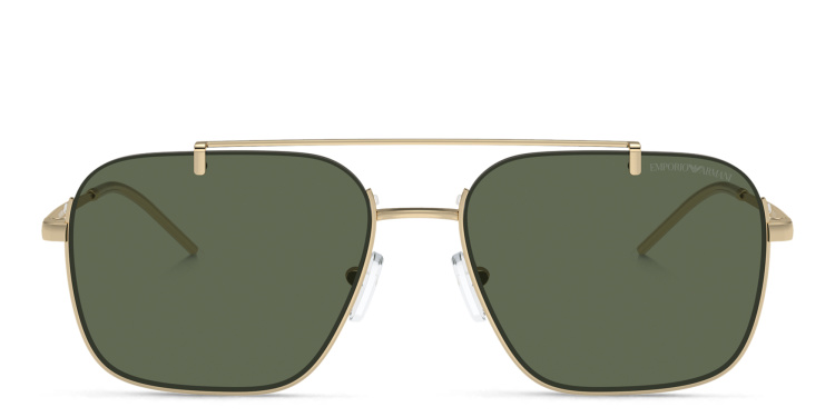 Shop Emporio Armani Half-Rim Rectangle Sunglasses in Gold online.