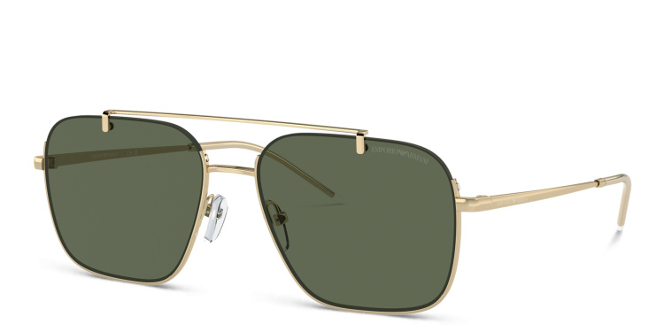 Shop Emporio Armani Half-Rim Rectangle Sunglasses in Gold online.