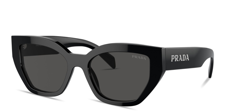 Shop PRADA Logo Lettering Butterfly Sunglasses in Black online.