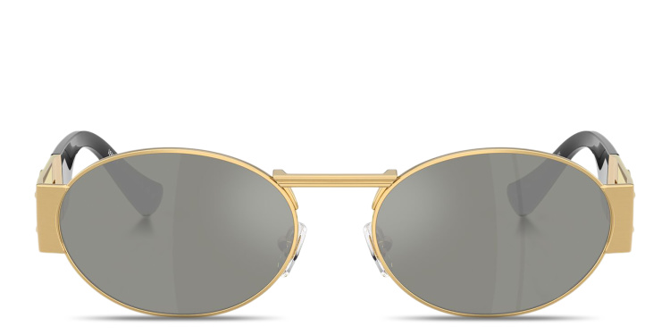 Shop VERSACE Medusa Deco Unisex Oval Sunglasses in Gold online.