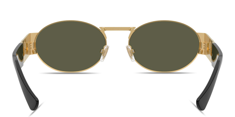 Shop VERSACE Medusa Deco Unisex Oval Sunglasses in Gold online.