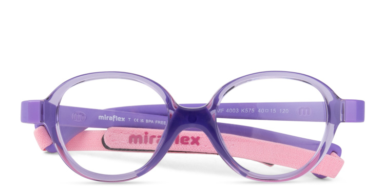 Shop Mira Flex Logo Kids Round Eyeglasses in Purple online.