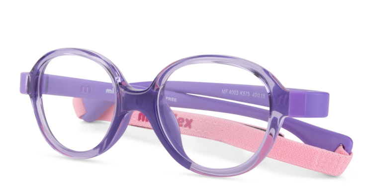 Shop Mira Flex Logo Kids Round Eyeglasses in Purple online.