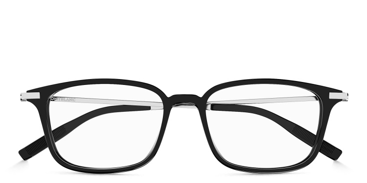Shop MONTBLANC Snowcap Rectangle Eyeglasses in Black online.