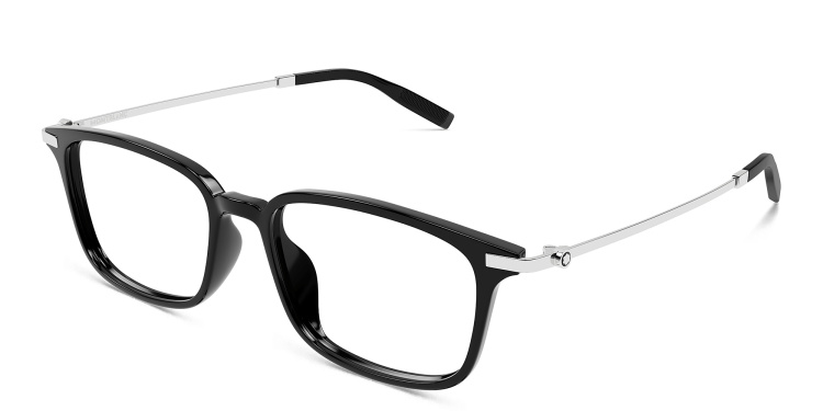 Shop MONTBLANC Snowcap Rectangle Eyeglasses in Black online.