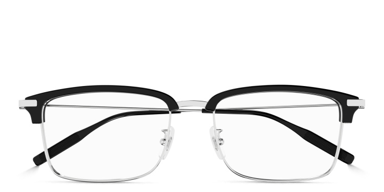 Shop MONTBLANC Snowcap Wide Rectangle Eyeglasses in Black online.
