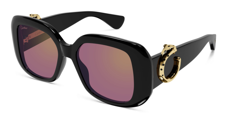 تسوق نظارات شمسية پانتير دو كارتييه بإطار مربّع كارتييه بلون أسود أونلاين.