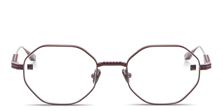 Shop VALENTINO V-Stud Irregular Eyeglasses in Burgundy online.