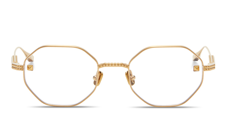 Shop VALENTINO V-Stud Irregular Eyeglasses in Gold online.