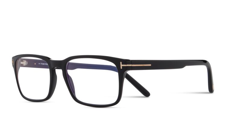 Shop TOM FORD Logo Rectangle Eyeglasses in Black online.