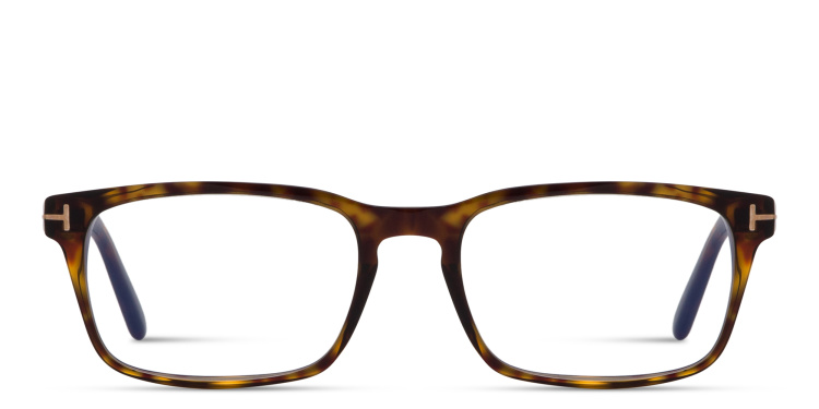 Shop TOM FORD Logo Rectangle Eyeglasses in Havana online.