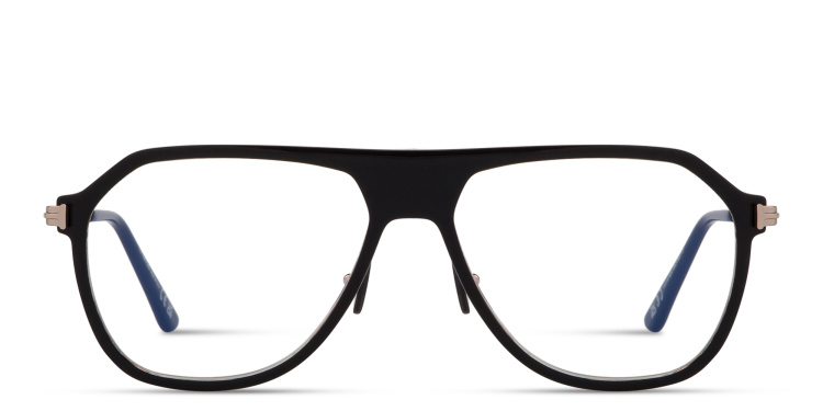 Shop TOM FORD Logo Wide Pilot Eyeglasses in Black online.