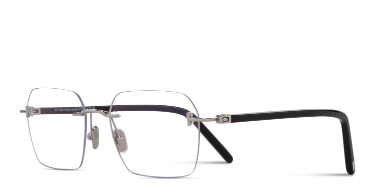 Shop TOM FORD Logo Rimless Rectangle Eyeglasses in Silver online.