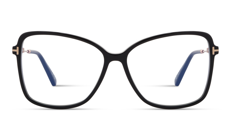 Shop TOM FORD Logo Wide Butterfly Eyeglasses in Black online.
