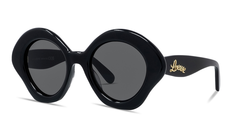 Shop LOEWE Curvy Black Irregular Sunglasses in Black online.