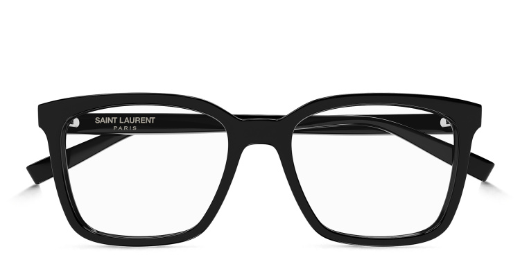 Shop SAINT LAURENT New Essential Wide Rectangle Eyeglasses in Black online.