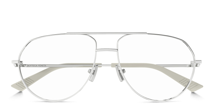 Shop BOTTEGA VENETA Split Unisex Wide Aviator Eyeglasses in Silver online.