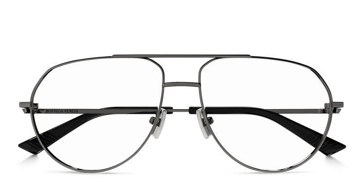 Shop BOTTEGA VENETA Split Unisex Wide Aviator Eyeglasses in Gunmetal online.