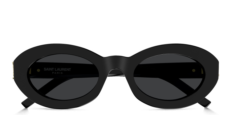 Shop SAINT LAURENT Monogram Hinge Oval Sunglasses in Black online.