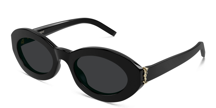 Shop SAINT LAURENT Monogram Hinge Oval Sunglasses in Black online.