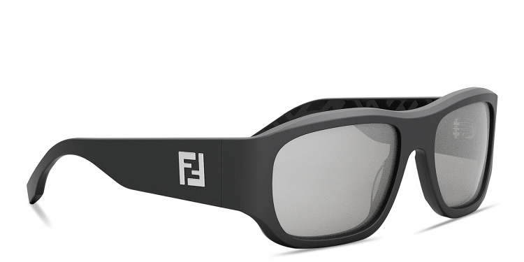 Shop FENDI FF Logo Rectangle Sunglasses in Grey online.