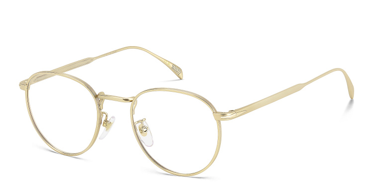 Shop DAVID BECKHAM Timeless Icons Panthos Eyeglasses in Gold online.