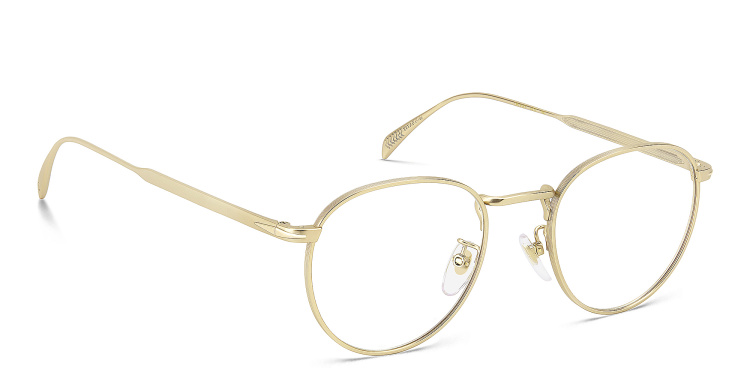 Shop DAVID BECKHAM Timeless Icons Panthos Eyeglasses in Gold online.