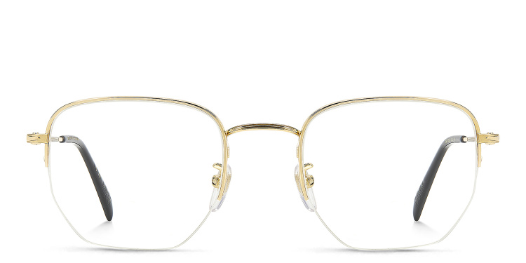 Shop DAVID BECKHAM Timeless Icons Half-Rim Irregular Eyeglasses in Gold online.