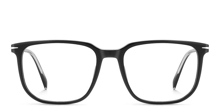 Shop DAVID BECKHAM Timeless Icons Wide Rectangle Eyeglasses in Black online.