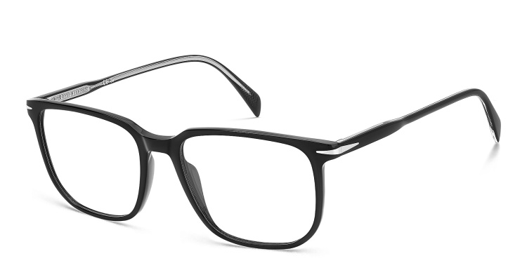 Shop DAVID BECKHAM Timeless Icons Wide Rectangle Eyeglasses in Black online.