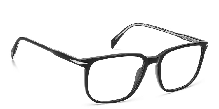 Shop DAVID BECKHAM Timeless Icons Wide Rectangle Eyeglasses in Black online.