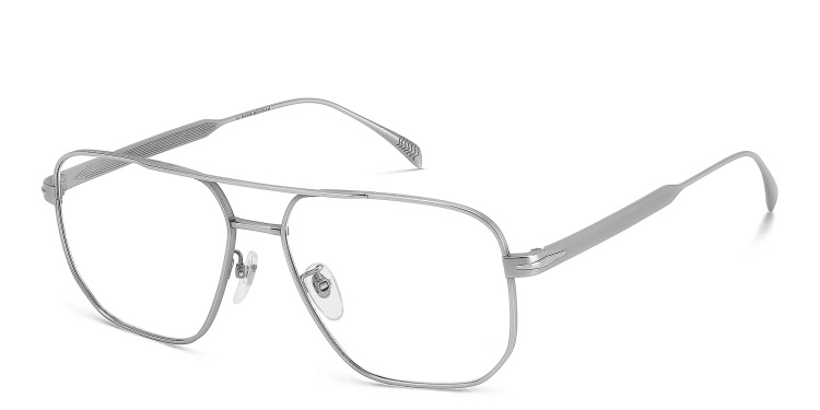 Shop DAVID BECKHAM Style Pioneer Wide Rectangle Eyeglasses in Silver online.