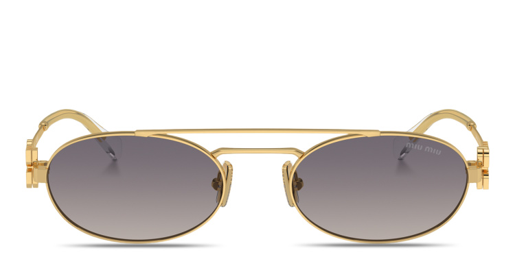 تسوق نظارات شمسية بيضاوية بالشعار العامودي ميو ميو بلون ذهبي أونلاين.