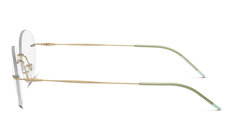 Shop GIORGIO ARMANI Logo Rimless Panthos Eyeglasses in Gold online.