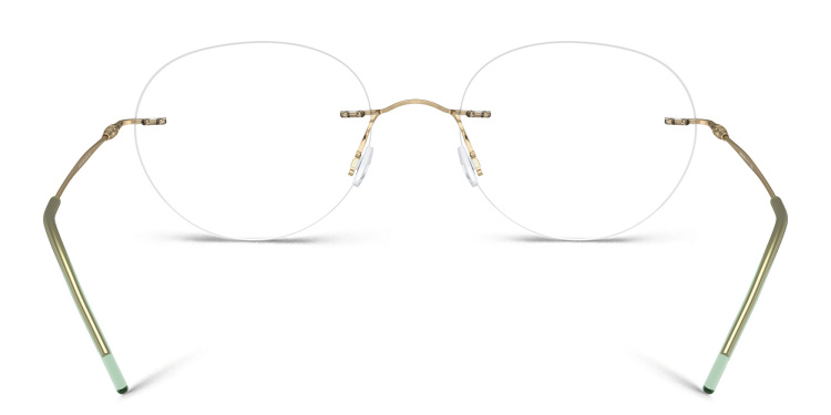 Shop GIORGIO ARMANI Logo Rimless Panthos Eyeglasses in Gold online.