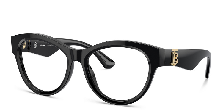 Shop BURBERRY TB Motif Round Eyeglasses in Black online.