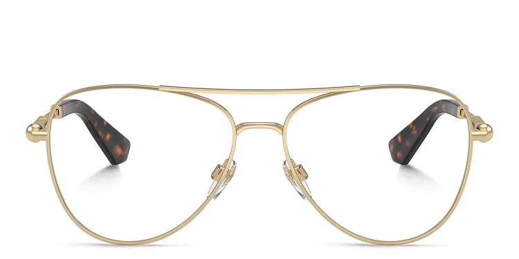 Shop BURBERRY Logo Wide Pilot Eyeglasses in Gold online.