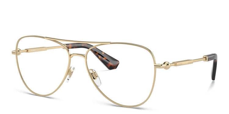 Shop BURBERRY Logo Wide Pilot Eyeglasses in Gold online.