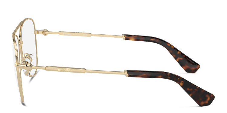 Shop BURBERRY Logo Wide Pilot Eyeglasses in Gold online.