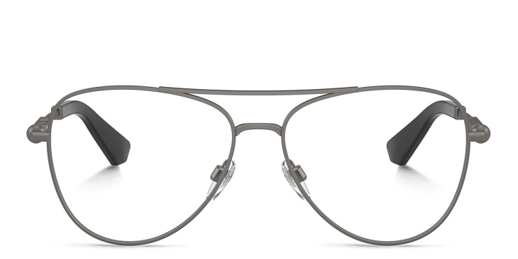Shop BURBERRY Logo Wide Pilot Eyeglasses in Gunmetal online.
