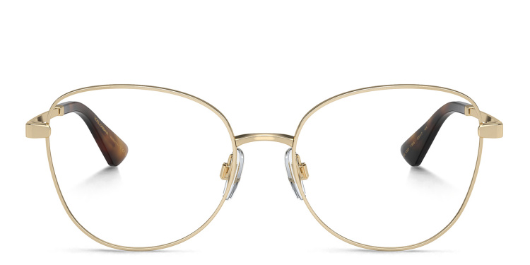Shop Dolce & Gabbana Logo Wide Butterfly Eyeglasses in Gold online.