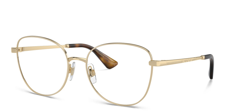 Shop Dolce & Gabbana Logo Wide Butterfly Eyeglasses in Gold online.