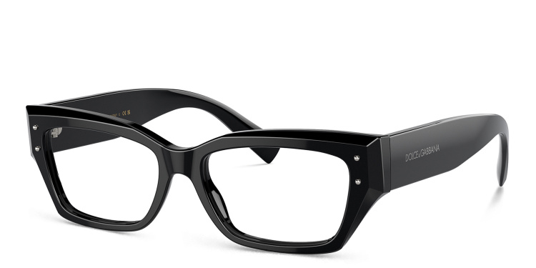 Shop Dolce & Gabbana Logo Rectangle Eyeglasses in Black online.