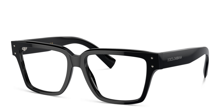 Shop Dolce & Gabbana Logo Wide Square Eyeglasses in Black online.