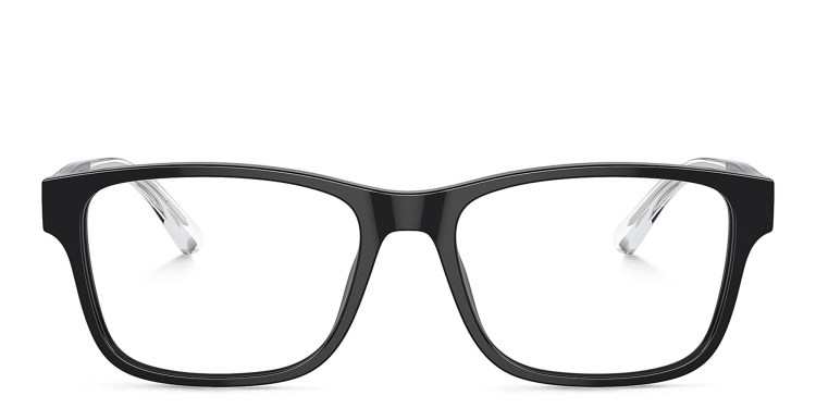 Shop Emporio Armani Logo Wide Rectangle Eyeglasses in Black online.
